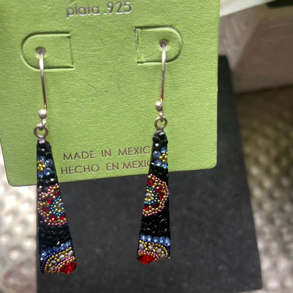 Beautiful! Handcrafted Silver Black and Multicolor Beaded Earrings